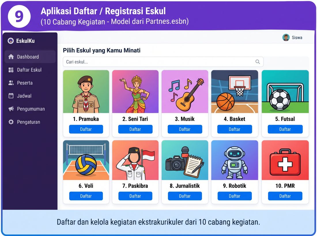 Jasa Pembuatan Aplikasi Daftar / Registrasi Eskul